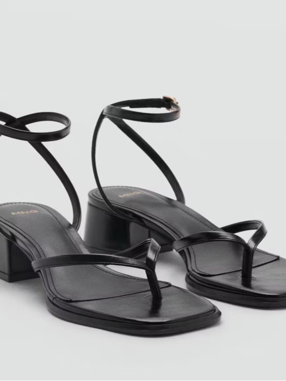 Mango Black Strappy Ankle-Tie Block Heel Sandals